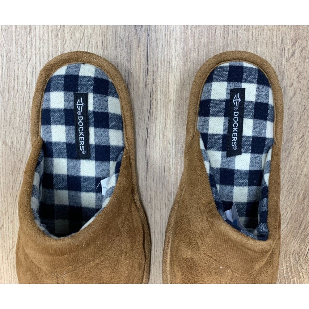 Dockers Kids Brown Split Toe Slippers Plaid Insoles Brown Kids Size 13 M - Picture 8 of 16